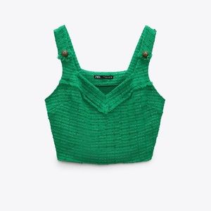 Never worn - zara textured weave green crop top